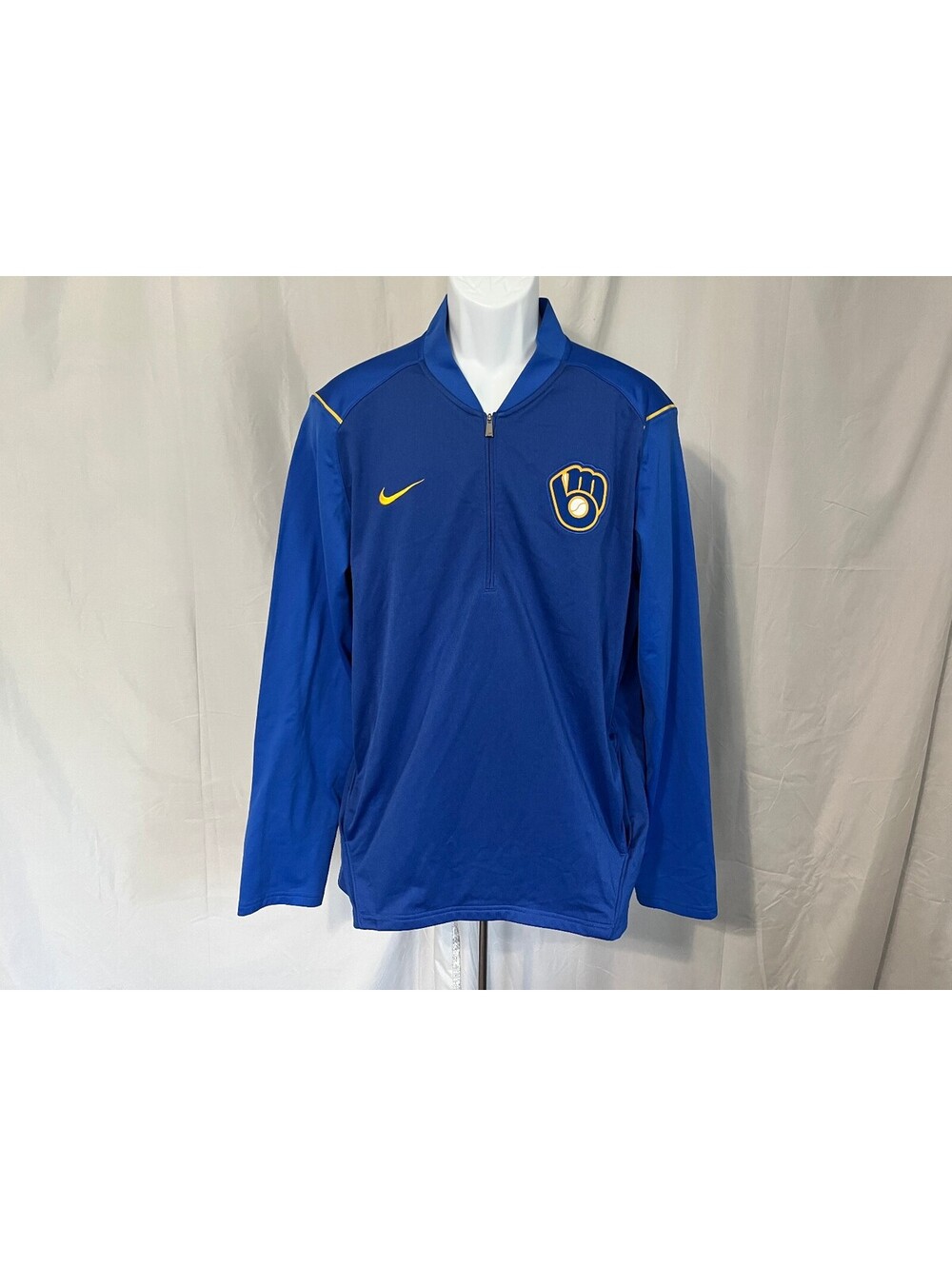 Nike Dri-Fit Baseball Men's Blue Gold 1/4 Zip Pullover Jacket Large L Shirt